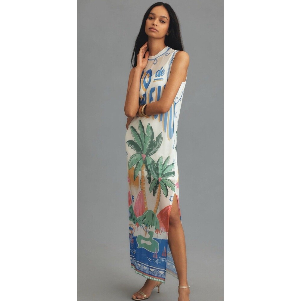 Farm Rio Anthropologie Women Dress Midi Tropical Mesh Vacation Boho Sz XXSP NWT